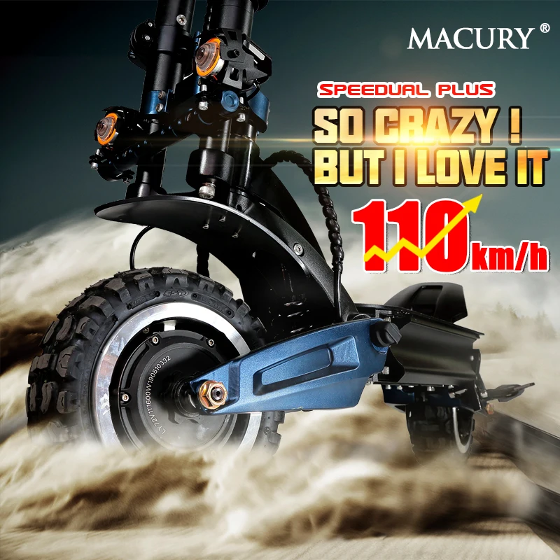 Macury Speedual Plus 11 дюймов двойной электроскутер 72 в 3200 Вт внедорожный E-скутер 110 км/ч двойной привод Zero 11X внедорожный
