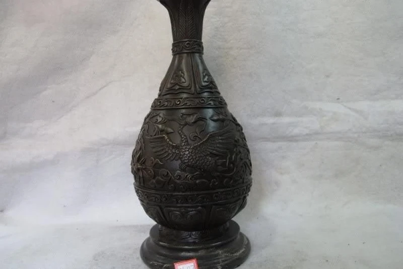 13 Китайский чистый бронзовый медный Королевский дворец два Феникса птица арт