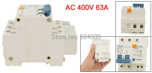 

AC 400V 63A 2P 2 Two Double Poles Household Miniature Earth Leakage Circuit Breaker DZ47-63 C63