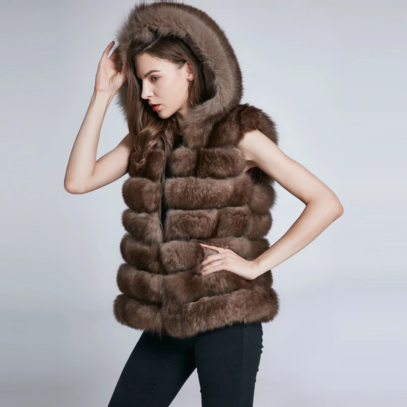 JKP New detachable Real Fox fur Hood Long coat Vest Vest Fashion Thick Warm Coat   Fur Vests Women enlarge