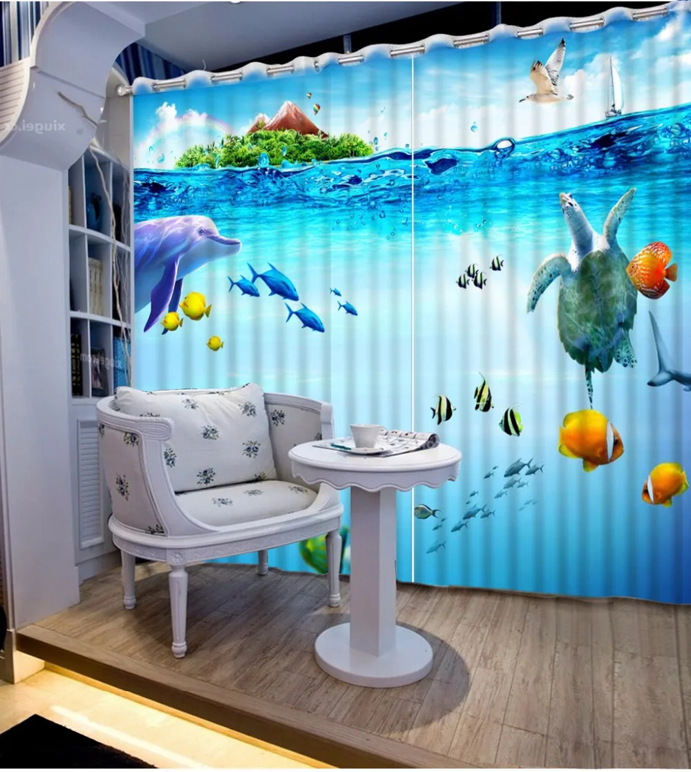 

3D занавески, фото, Индивидуальный размер, 3D занавески, дизайн, океан, рыба, кровать, гостиная, офис, отель, Cortinas, 3D занавески, Затемненные