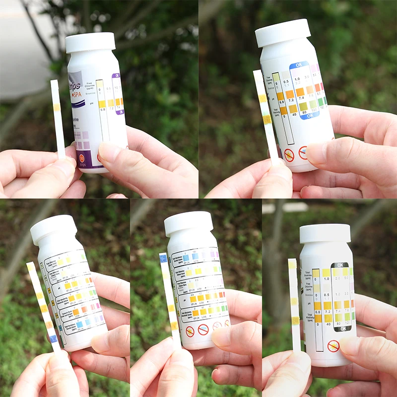 

Outdoor 50Pcs Swimming Pool Test Strips Chlorine PH Alkalinity Water Hardness