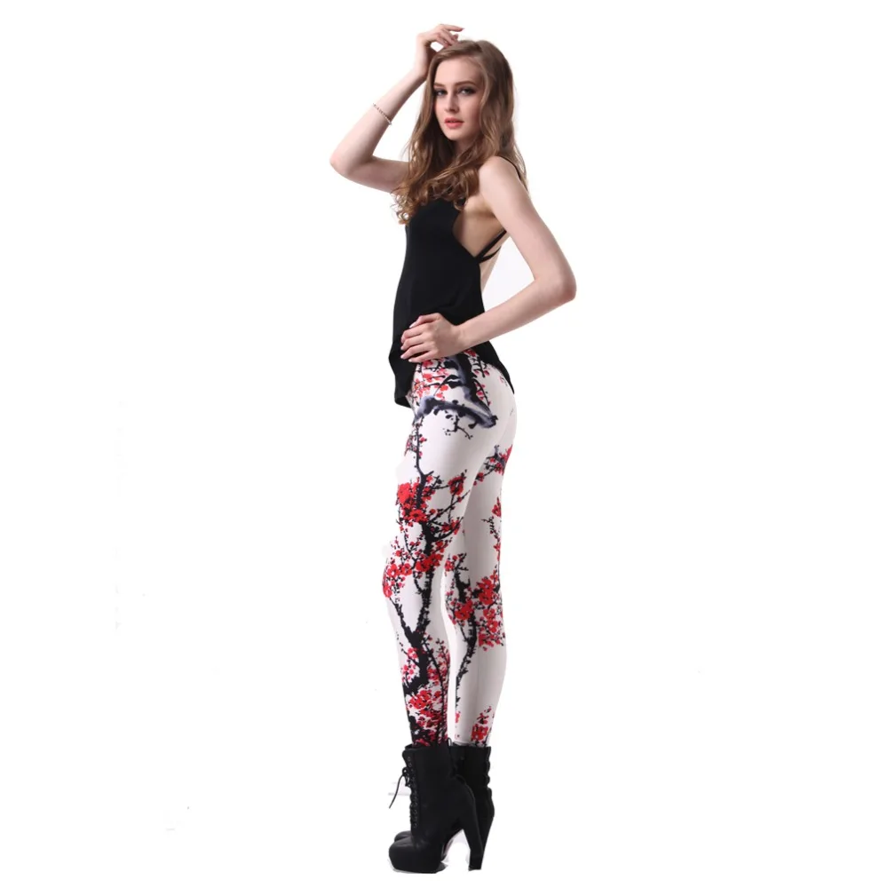 Эластичные повседневные штаны женские леггинсы с 3D Цифровым принтом сливы 7