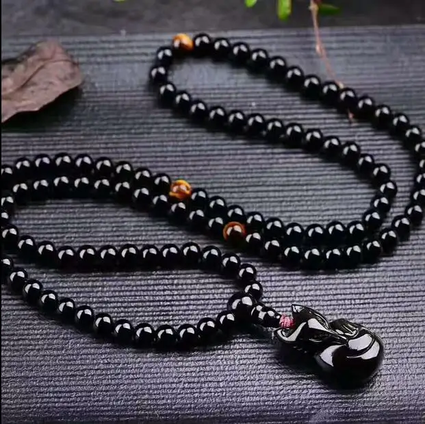 ZCD 1213+++Genuine Obsidian 108 beads bracelet and a fox | Украшения и аксессуары