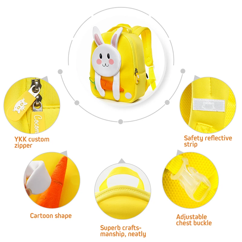 Cocomilo Factory Price 3D Yellow Rabbit Toddler Kids School Bag for Children Waterproof Animals Anti Lost Mochila Infantil Gift