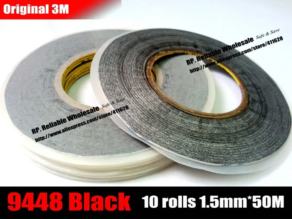 

10x (1.5mm*50M) Wide Use for iphone/ipad/Samsung Galaxy/Huawei Tablet Touch Screen Glass Fix Double Adhesive Black Tape 3M 9448