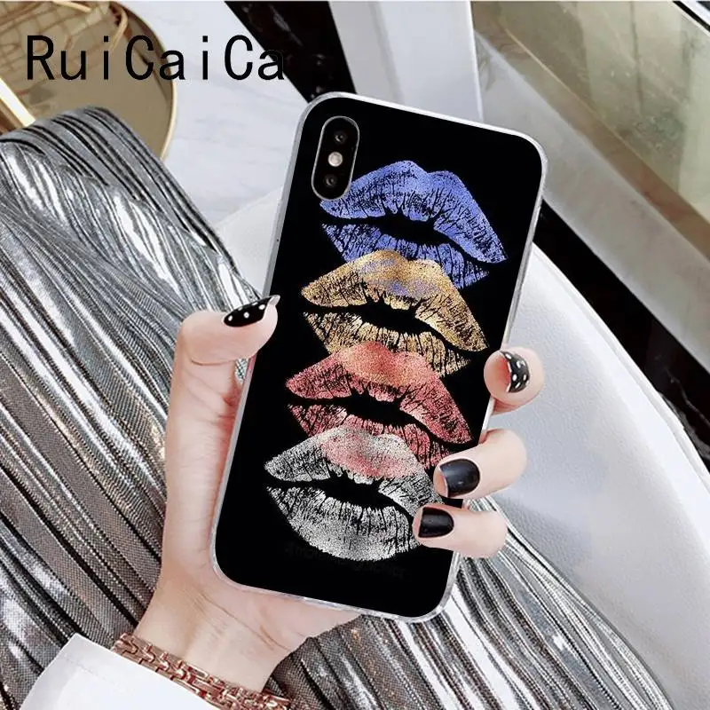 RuiCaiCa девчачьи розовые губы модный новый узор чехол для телефона iPhone 8 7 6 6S Plus X XSMAX 5