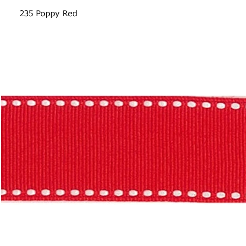 

7/8" inch 22mm White double stitched Poppy Red grosgrain ribbon