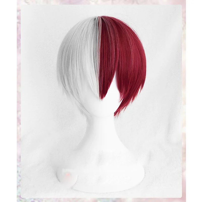 My Hero Academia Boku no Hiro Akademia Shoto Todoroki Shouto White And Red Cosplay Wig With Keychain Wig Cap