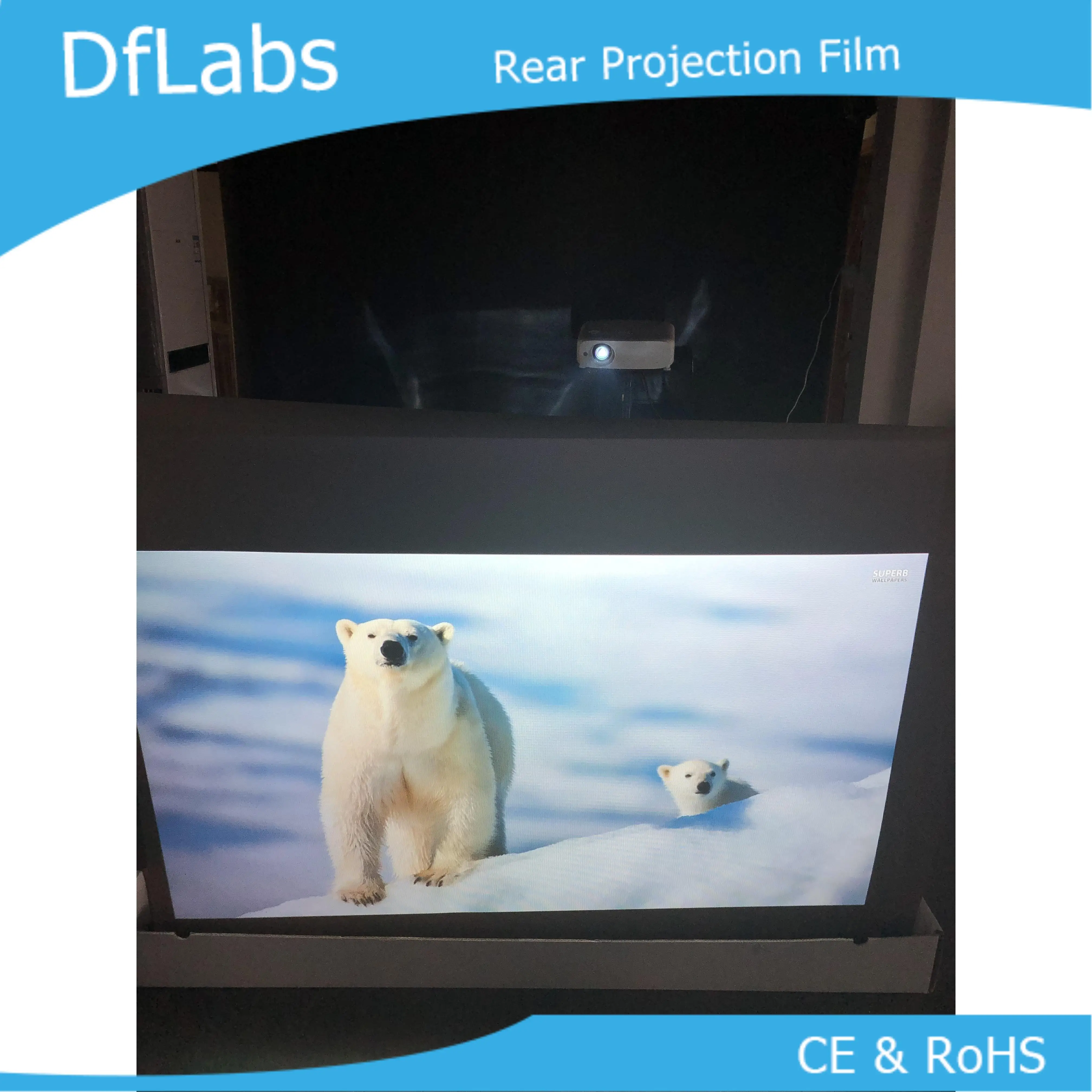 Темно-серая клейкая пленка для экрана задней проекции DfLabs отлично сохраняет цвет