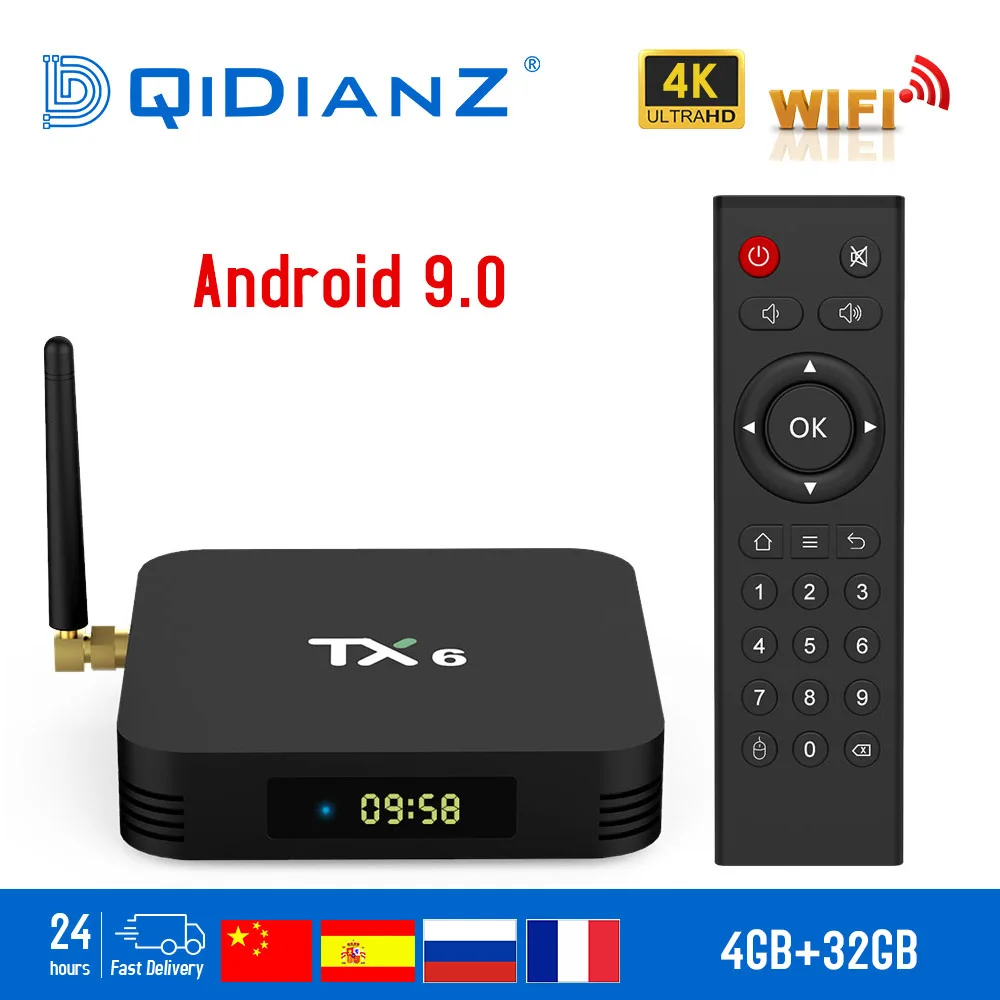 5 шт. TX6 Smart tv BOX Android 9,0 четырехъядерный ARM Cortex-A53 USB3.0 4G+ 64G 2,4G/5G двойной wifi BT4.1 4K Neftflix Google телеприставка
