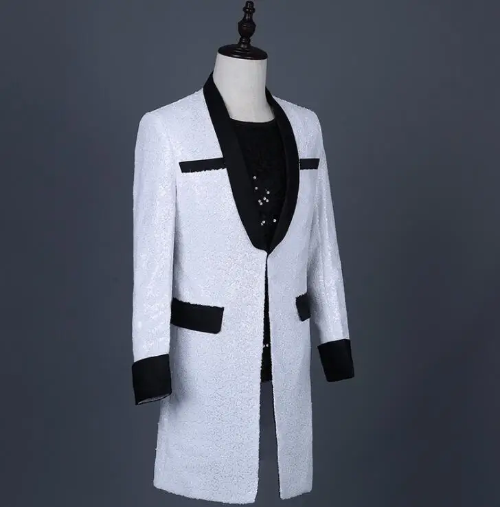 Белый блейзер с блестками мужские длинные костюмы Дизайнерская куртка Мужская