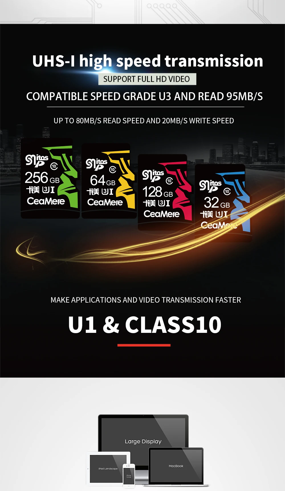 CeaMere карта памяти 256 ГБ 128 Гб 64 Гб U3 UHS-3 32 ГБ Micro sd карта класс 10 UHS-1 флэш-карта памяти Microsd TF/sd карта s для планшета