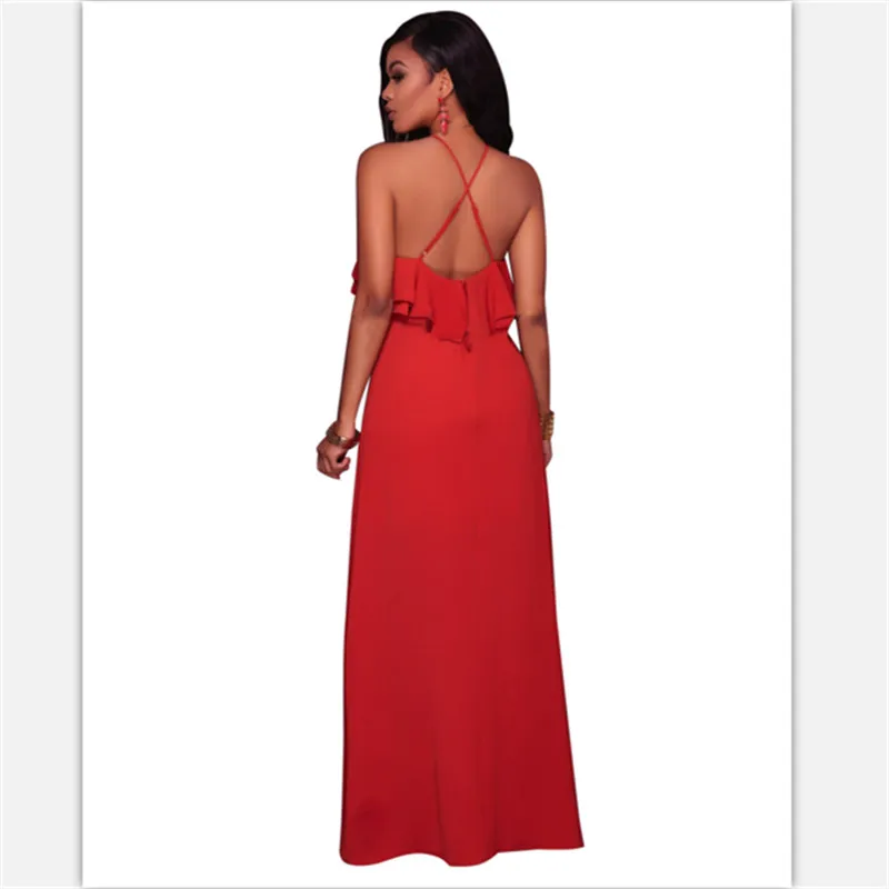 New women dress sexy red yellow color ruffles sleeveless night club hot slash neck fashion for girls | Женская одежда