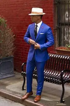 (Пальто и брюки) Новый мужской костюм цвета синего океана из 2 предметов