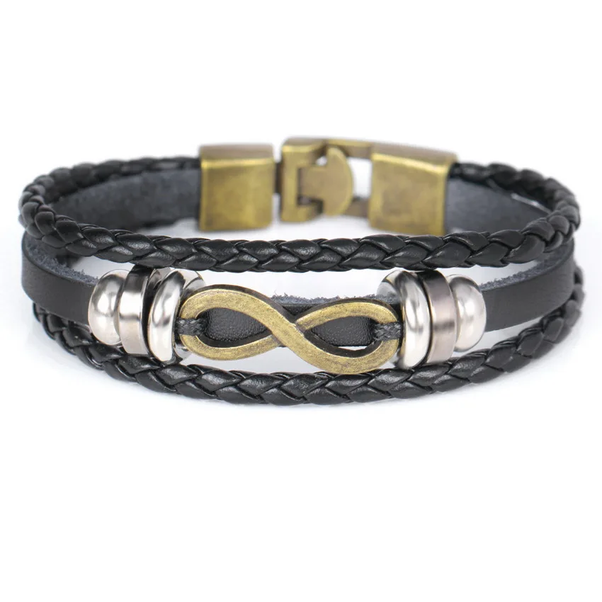 2017 Новый год Мода DIY обертывание мужские кожаные браслеты бандажные Многослойные