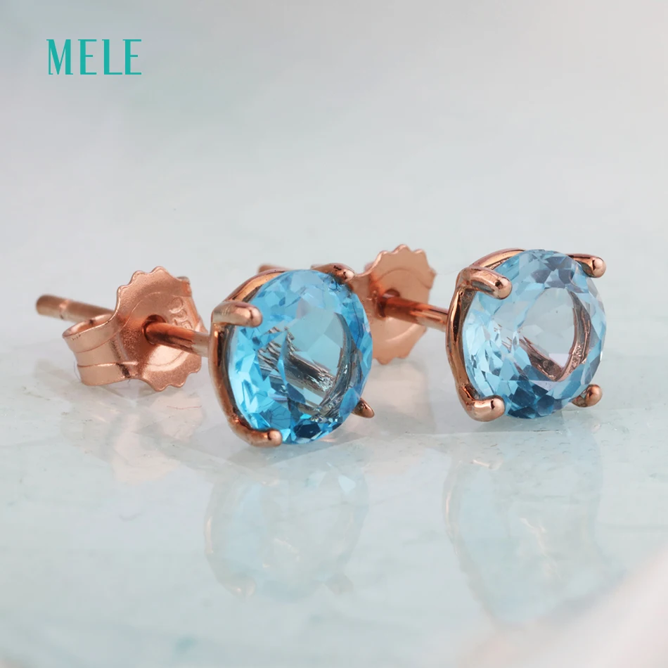 Меле натуральный темно синий топаз серебряные серьги круглые 6 мм * крошечные но