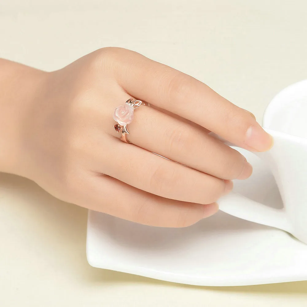 Fine Jewelry 100% Silver Rings For Women Rose Quartz Natural Gemstone Flower Pink Romantic Cute Wedding Ring CCRI025 | Украшения и
