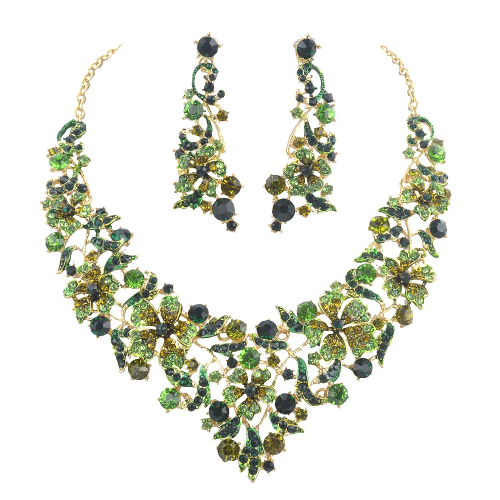 Комплект из колье и серёг с кристаллами|wedding party jewelry|bridal statement necklacejewelry sets green |