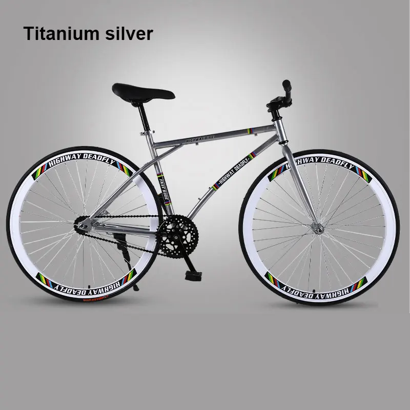 Titanium silver Дорожный велосипед с фиксированной передачей, велосипедный светильник для взрослых, Односкоростной велосипед, задний тормоз, отличная шина, велосипед для взрослых и студентов - Цвет: Titanium silver