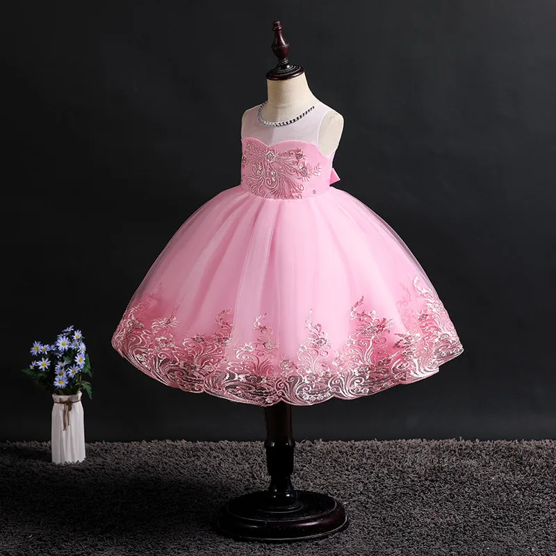 kids dresses for girls baby girl clothes Sleeveless Beads tutu dress tunic party Wedding presiding Pure color | Детская одежда и