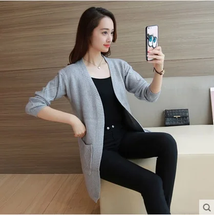 2019 Новое поступление женский кардиган весна длинный рукав тонкий вязаный свитер