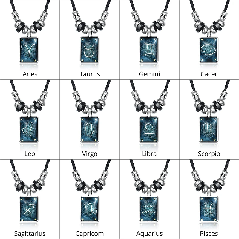 Кожаное ожерелье ручной работы для мужчин и женщин 12 созвездий зодиака мужское