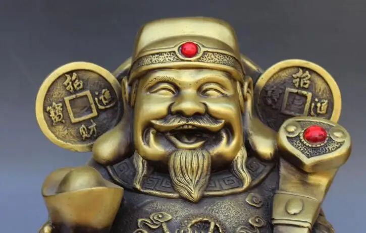 S4819 11&quot Chinese Bronze Stand Dragon Mammon God Wealth Money Yuanbao Ru Yi Statue | Дом и сад