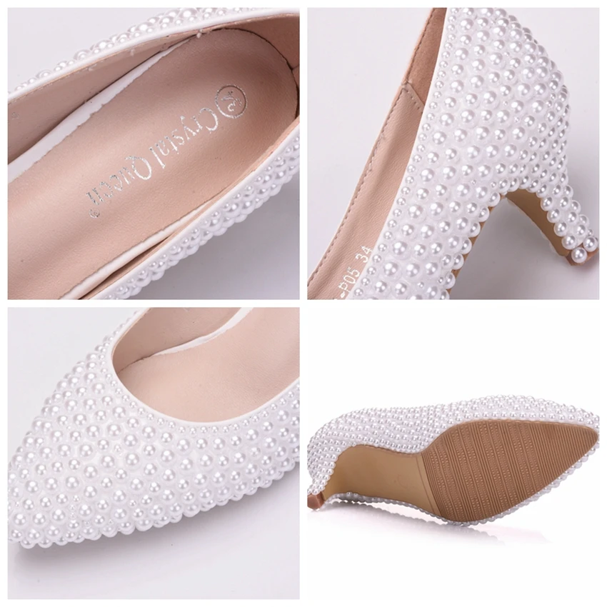Туфли лодочки с жемчугом и кристаллами свадебные туфли для невесты женские