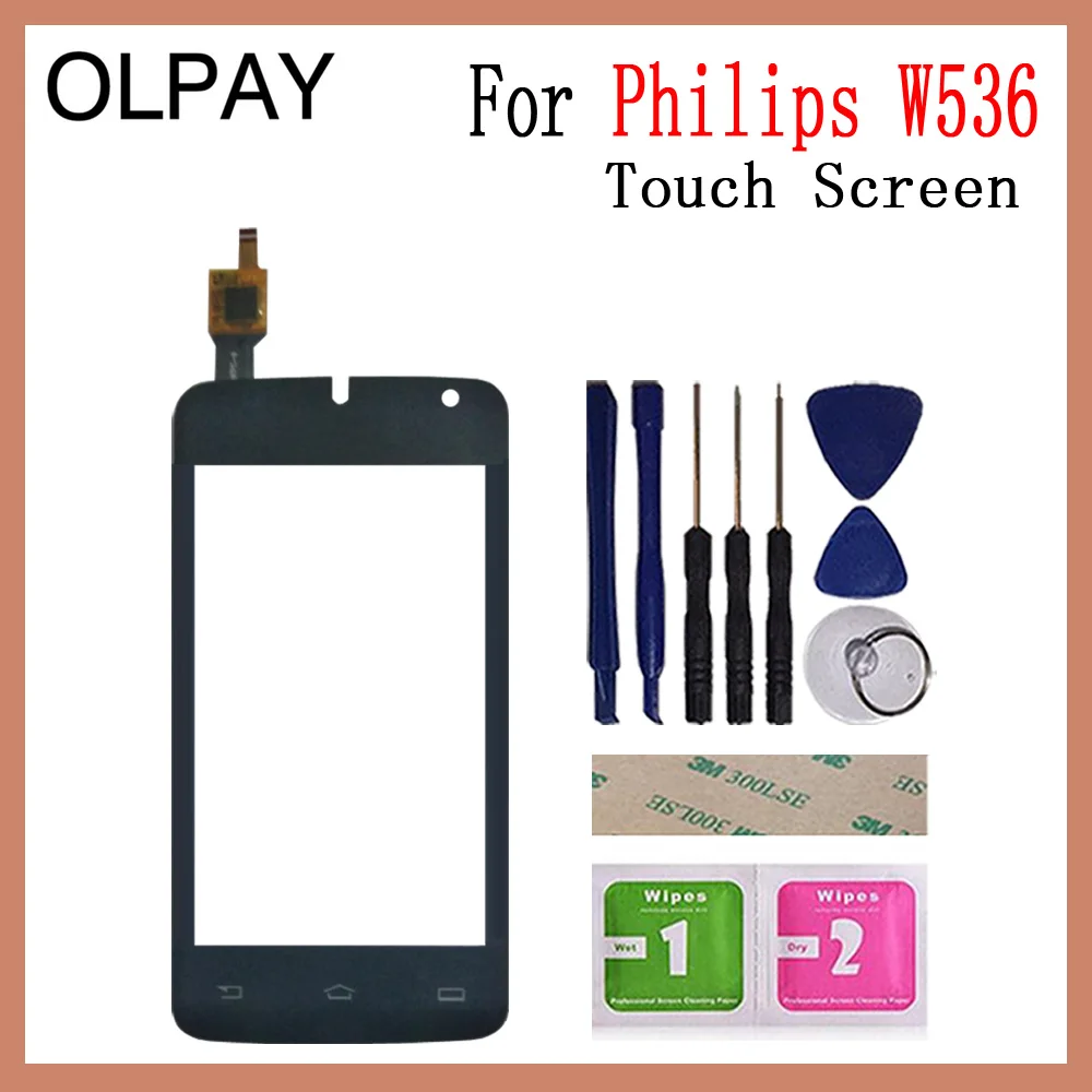 OLPAY 4,0 '' мобильный сенсорный экран для Philips W536 сенсорный экран Переднее стекло дигитайзер Бесплатный клей и салфетки - Цвет: Black With Tools