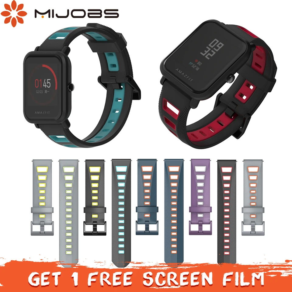 Ремешок для часов Mijobs 20 мм 22 силиконовый ремешок Xiaomi Huami Amazfit Bip BIT PACE Stratos 2 умный