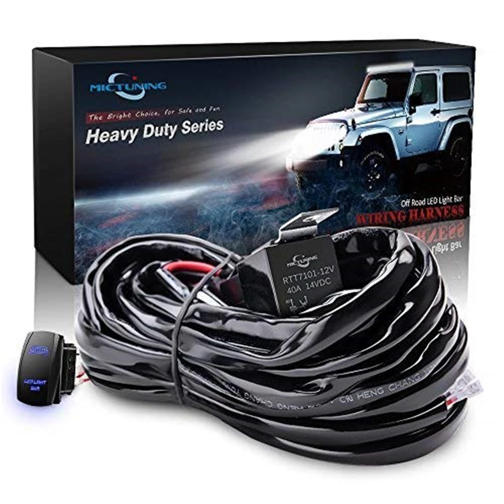 MICTUNING 14AWG Автомобильный кабель жгут проводов с предохранителем 40A реле синий включения-выключения кулисный переключатель 1 поводок для Светодиодный светильник Барные аксессуары