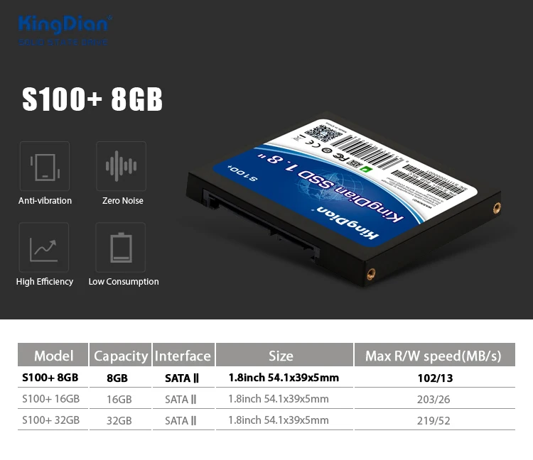 KingDian SSD 8GB Внутренний твердотельный жесткий диск SATA SATAII 1,8 ''для тонкого клиента, ATM, POS машины