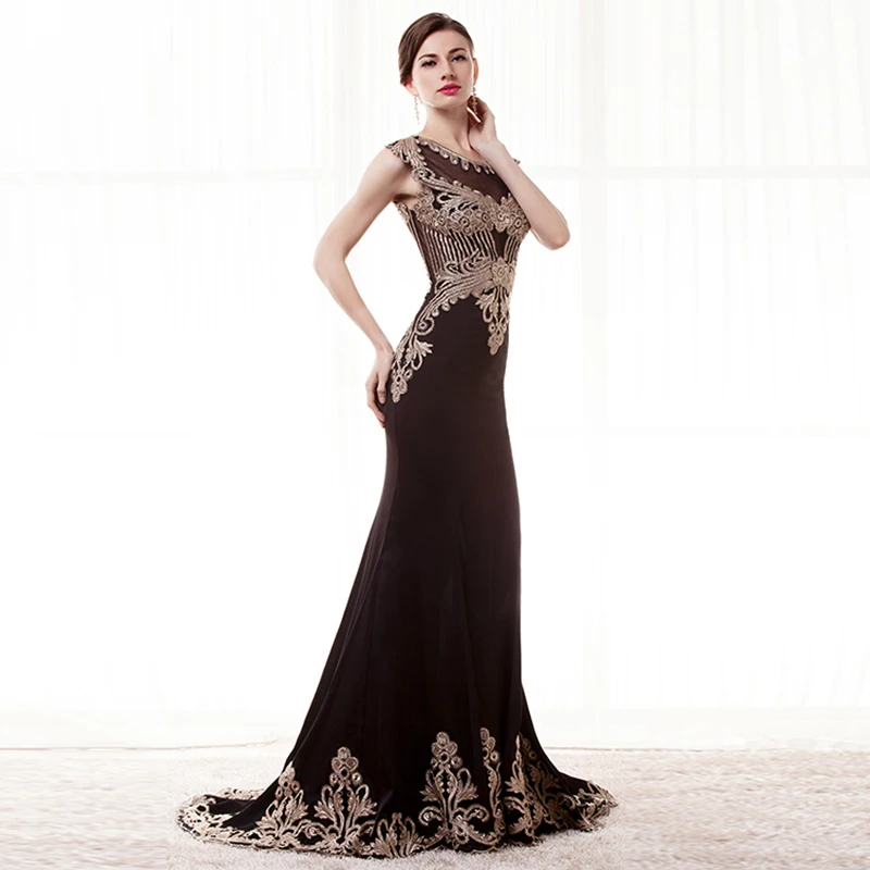 See Through Black Evening Dresses 2019 Mermaid Cap Sleeve Sheer Back Appliques Lace Prom Dress Luxury African Gown | Свадьбы и