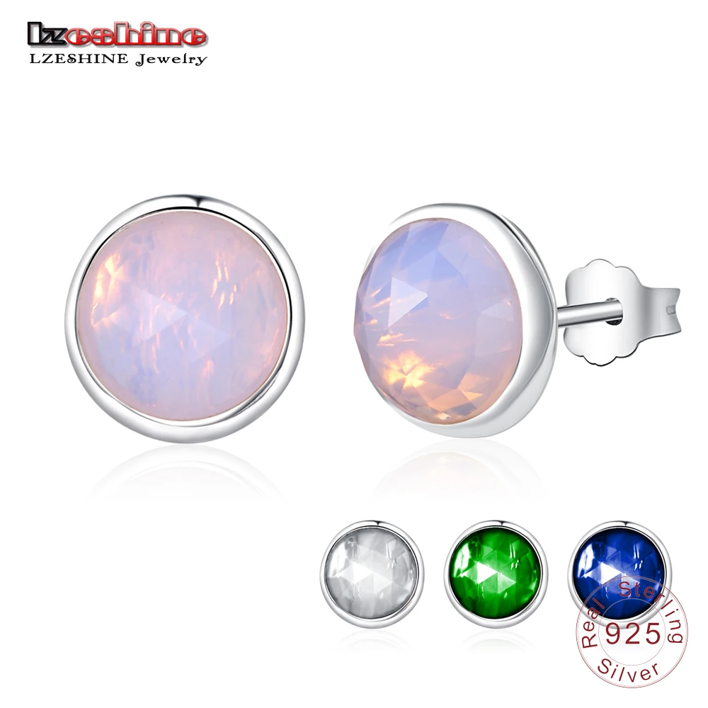 LZESHINE натуральная 925 серебро с круглым День рождения камень Мода серьги стержня
