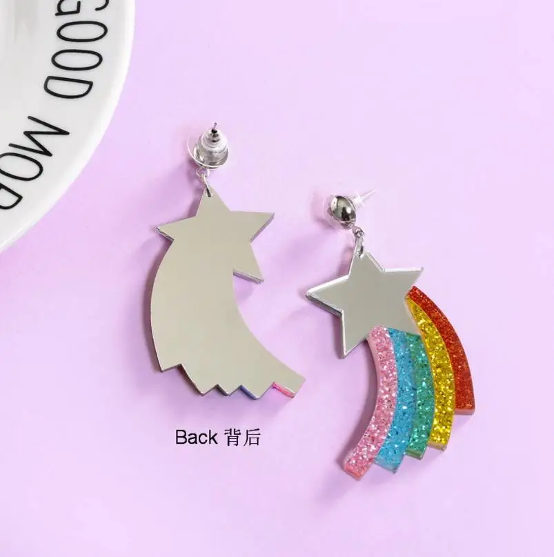 2019 забавные Сияющие Звезды Красочные радужные акриловые висячие серьги модные