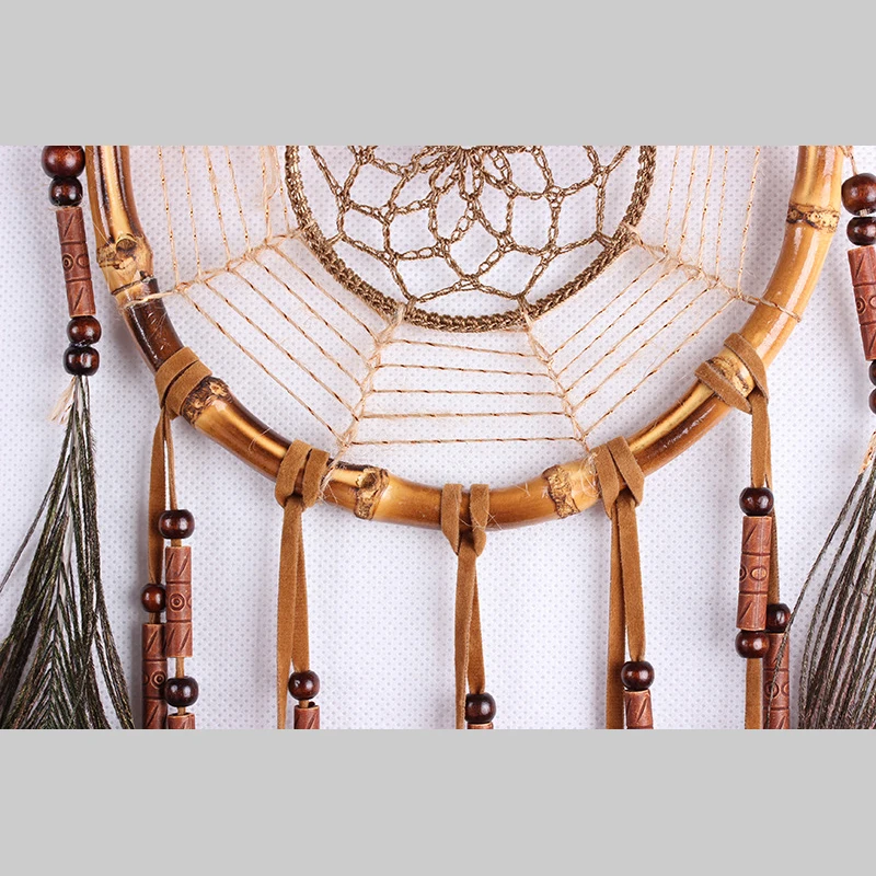 Ручная работа С принтом павлиньи перья Ловец снов бамбуковая круглая сеть
