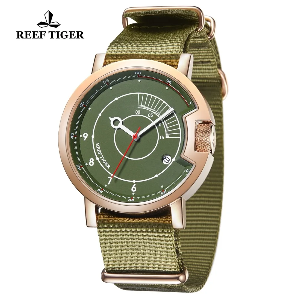 Reef Tiger/RT новые модные спортивные часы для мужчин водонепроницаемые зеленые часы нейлоновый ремешок люксовый бренд reloj hombre RGA9035