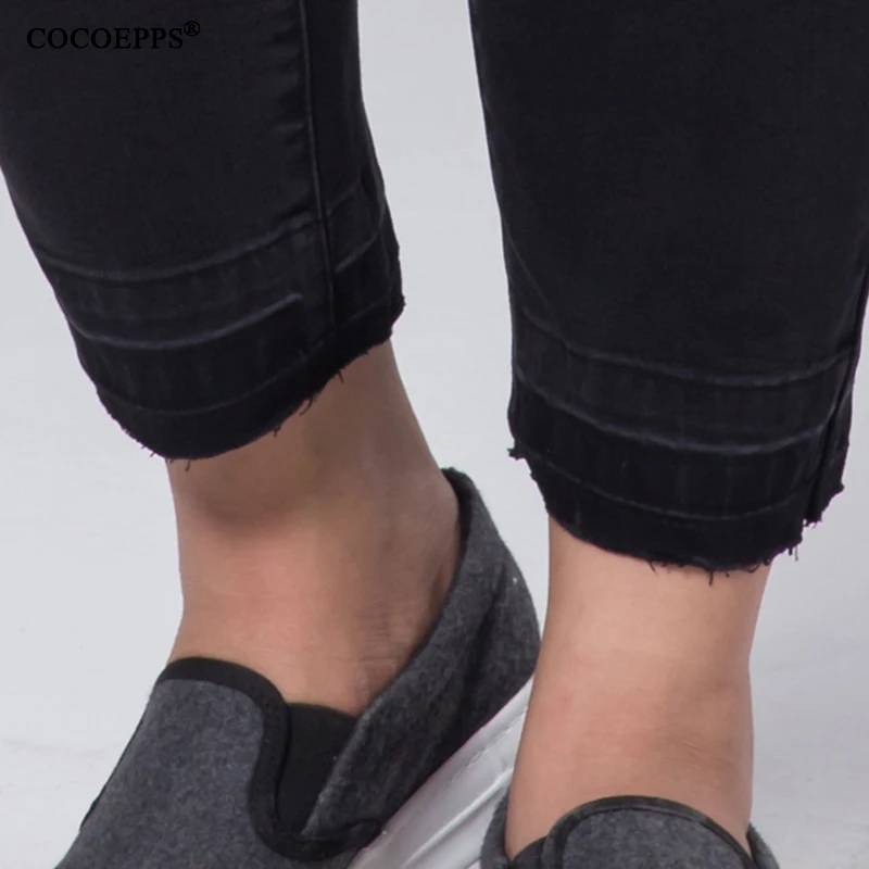 

5XL 6XL Autumn Casual Big Size Women Brand Jeans High Waist Skinny Pencil Jeans Plus Size Hole Denim Pants Female Black Trousers