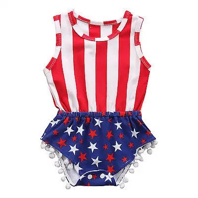 Newborn Infant Baby Girs Boys Kids national flag Romper Sleeveless Patchwork Tassel Jumpsuit Playsuit Outfit 0-24M | Детская одежда и