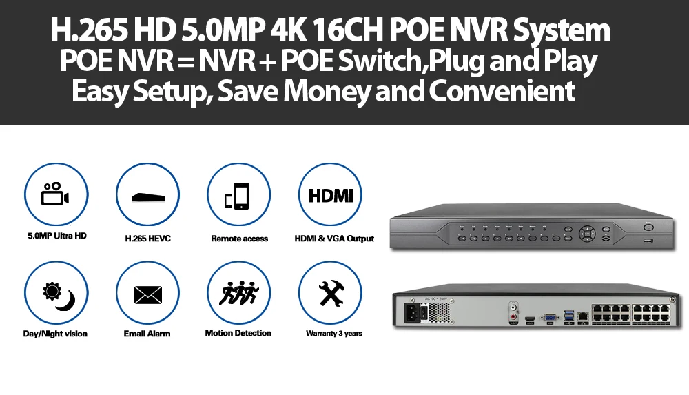 H.265 16CH 8CH 4K 5MP 4MP 3MP 48V настоящий POE NVR XMEYE P2P ONVIF сетевой видеорегистратор для POE IP система наблюдения ссtv с 4 ТБ HDD