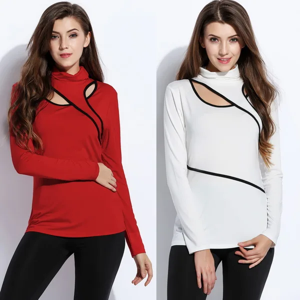 Новинка 2017 года пикантные Для женщин Водолазка вырезать с длинными рукавами в