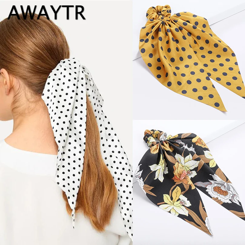 AWAYTR, новинка, галстук для волос в горошек, с узлом, Цветочная повязка на голову для женщин, шарф для волос, держатель для конского хвоста, резинки для волос, аксессуары для волос для девочек