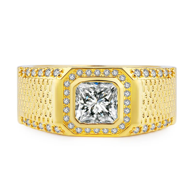 Новинка, распродажа, мужское 18KRGP Золотое 1.5ct бриллиантовое кольцо с камнями из австрийского хрусталя, обручальные кольца для мальчиков, Размер 7-12, подарок