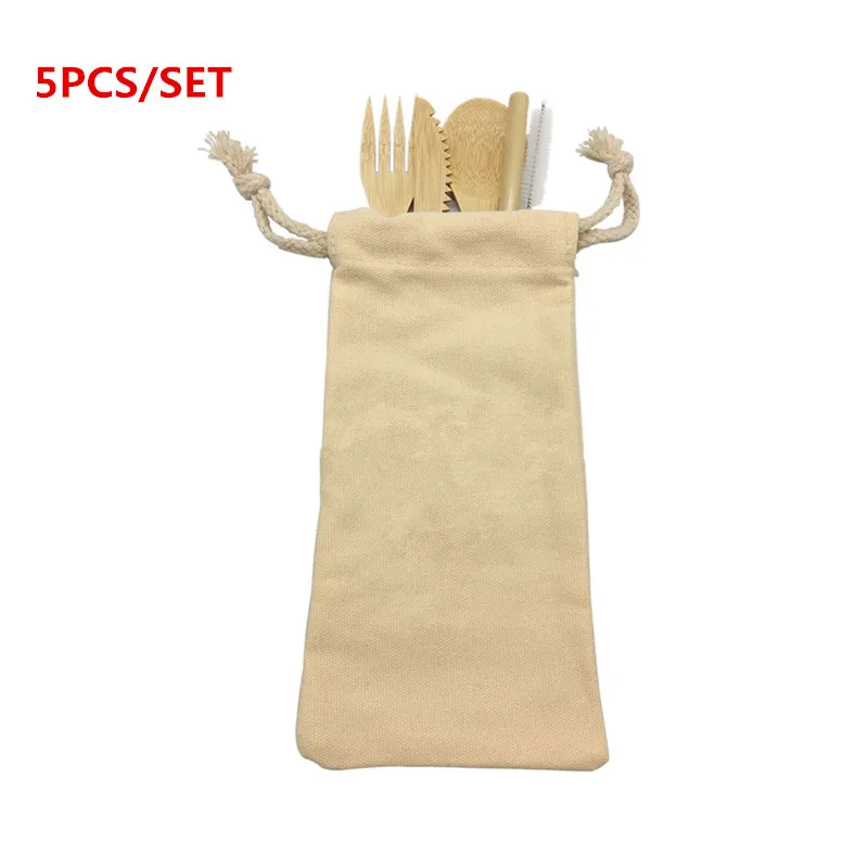 5 шт./компл. японский деревянный семейный набор нож вилка из бамбука с тканевой
