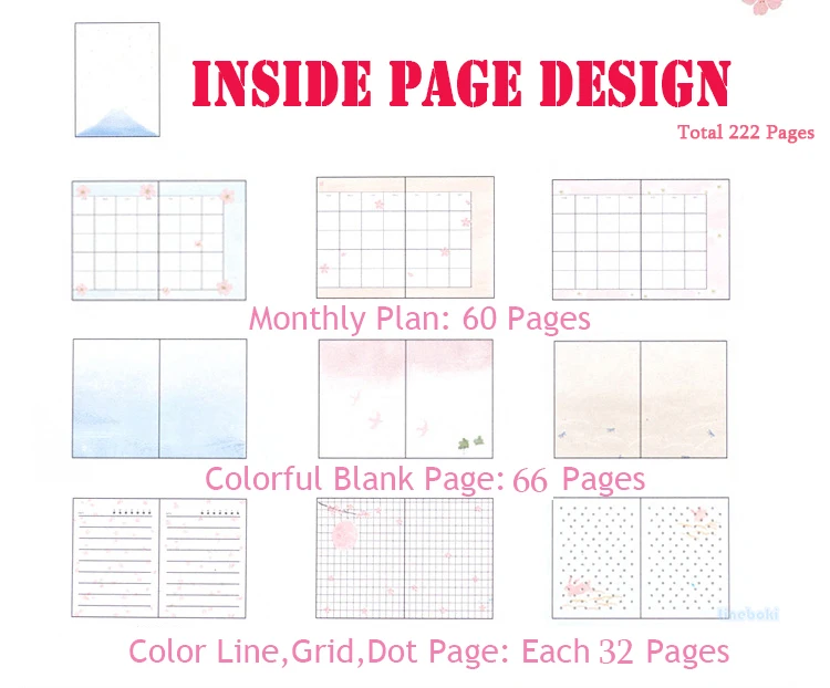 

Japanese Kawaii Cute Sakura Flower Planner Dairy Monthly Weekly Plan Colorful Blank Line Grid Dot Page 2019 Schedule Notebook A5