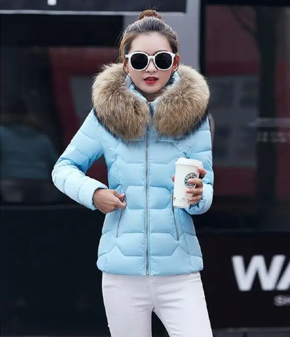 Sky blue Новинка, пуховик с воротником из искусственного меха, хлопковая куртка, зимняя куртка для женщин, толстая зимняя одежда, пальто, женская одежда, женские куртки, парки - Цвет: Sky blue
