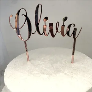 Украшение для торта на день рождения, акриловое, розовое золото