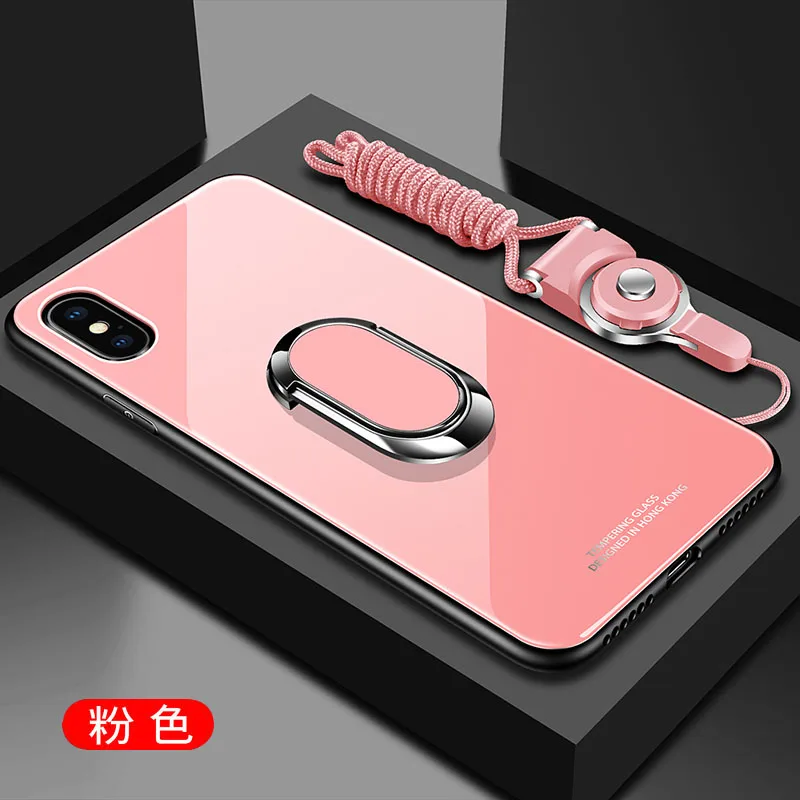 pink Для Apple iphone XS Max X XR чехол, роскошное закаленное стекло с кольцом-подставкой, Магнитный защитный чехол на заднюю панель для iphone 11, 6 S, 7, 8 Plus - Цвет: pink