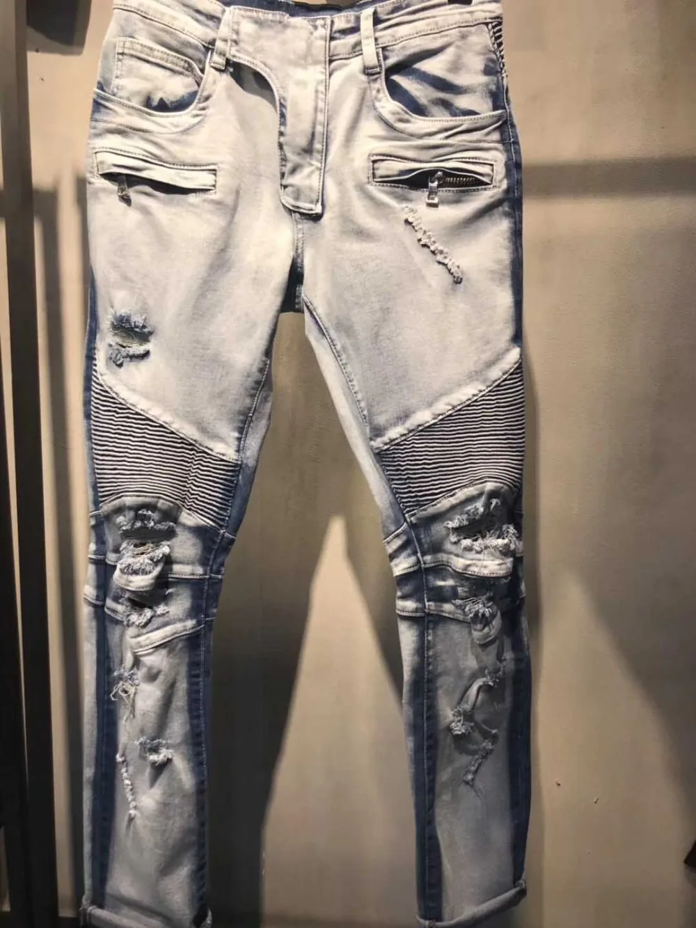 Мужские облегающие джинсы дизайнерские в Корейском стиле плиссированные